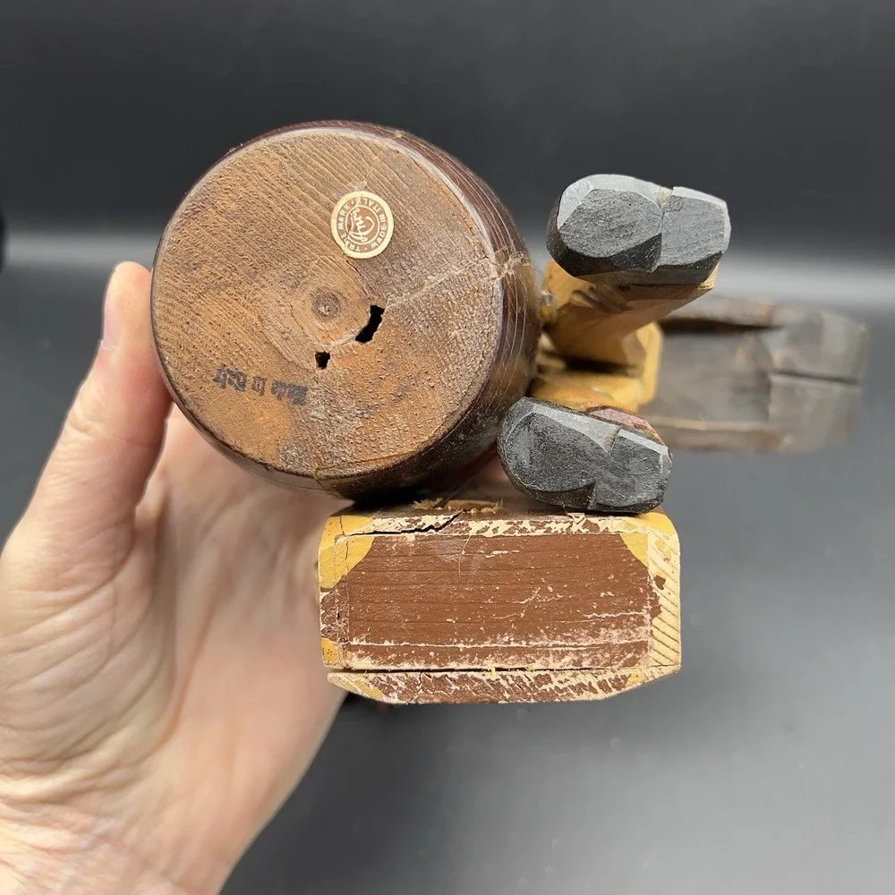 ANRI Carved Wood Drunk Man w Birds & Suitcase Music Box Barrel Cigarette‎ Holder
